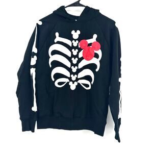 Disney Size XS Hoodie Sweatshirt Black w Red Mickey Ears Skeleton Print Light Up
